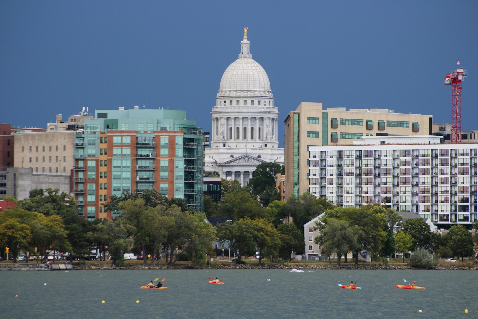 Madison, Wisconsin skyline on the isthmus between two lakes