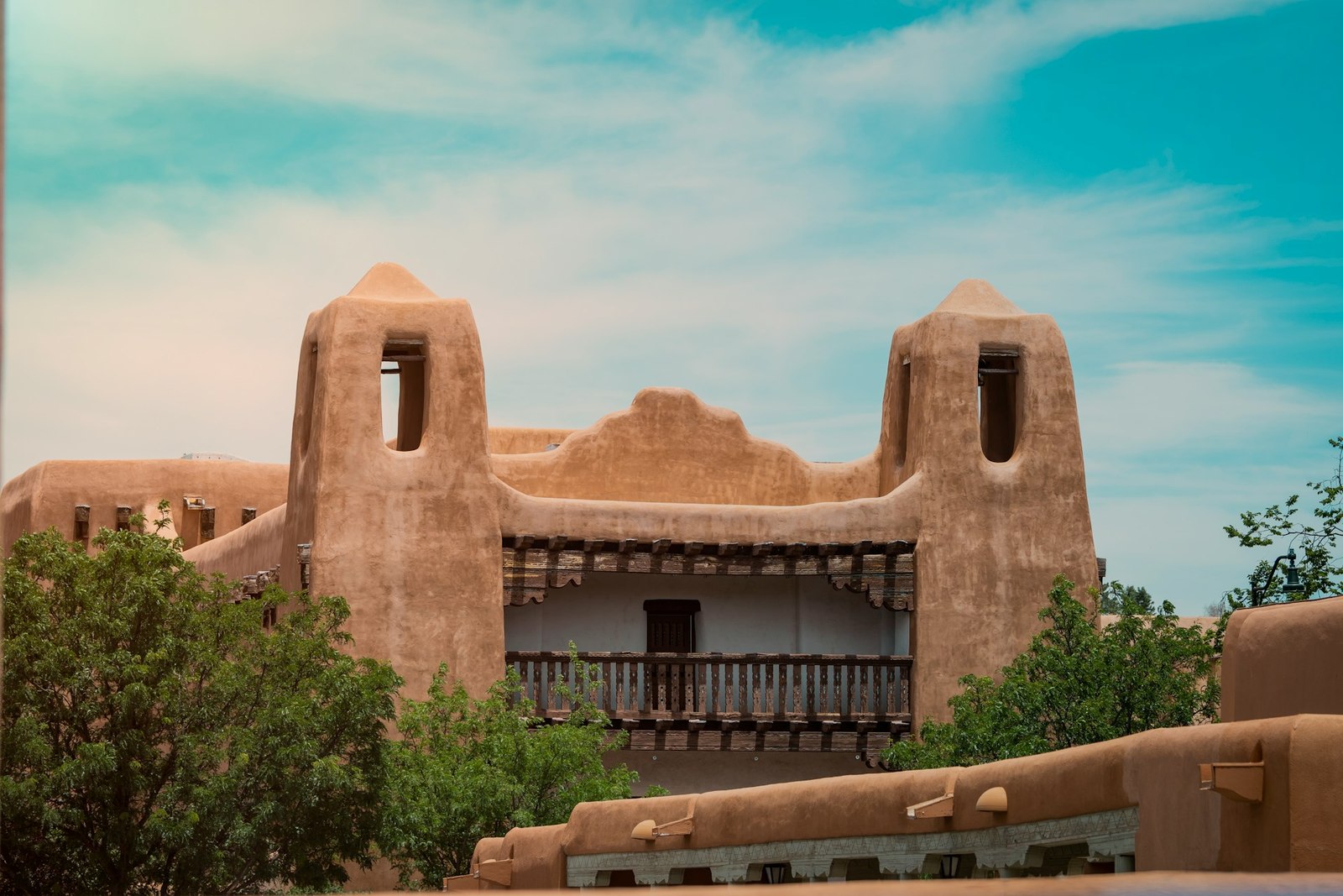 Santa Fe, New Mexico adobe architecture in high-desert light